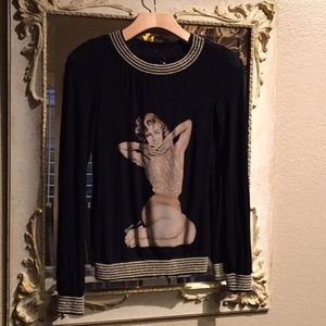 Rocco Barocco long sleeve top. Pinup print. Size S
